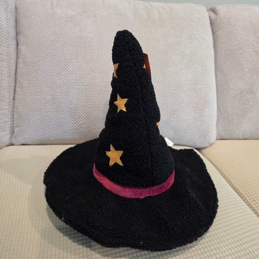 Celebrate Together Unisex Halloween Witch Hat Throw Pillow Black Gold Star 16in